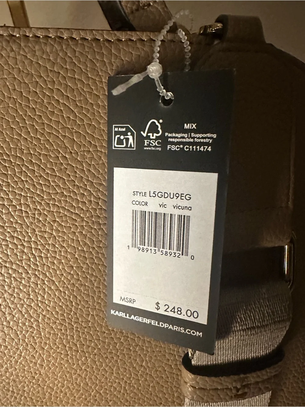 Karl Lagerfeld Taupe Pebble Leather Satchel with Graphic Accents